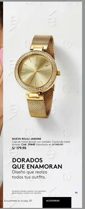 Ésika Nuevo reloj jardine caja de metal dorada con cri oferta