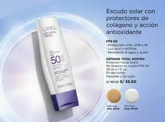 L'Bel Défense total rostro protector facial diario no grasoso en loción fps 50 30 ml oferta