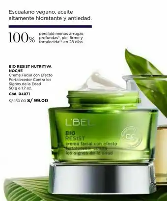 L'Bel Bio resist nutritiva noche crema facial con efecto fortalecedor contra los signos de la edad 50 g oferta
