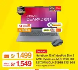 Metro Lenovo Notebook 15.6" IdeaPad Slim 3 oferta