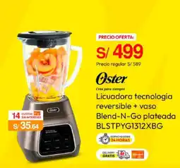 Metro Oster licuadora tecnologia reversible + vaso Blend-N-Go plateada oferta