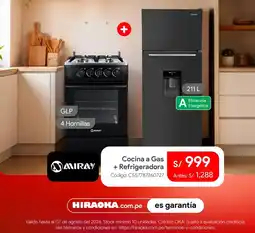 Hiraoka Miray cocina a gas + refrigeradora oferta