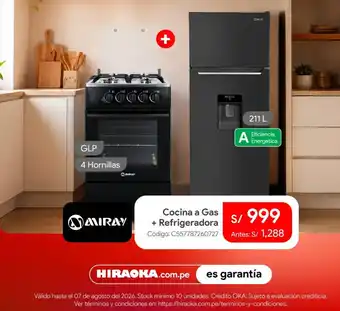 Miray cocina a gas + refrigeradora