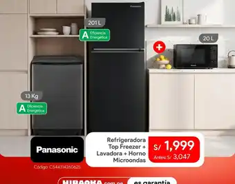 Panasonic refrigeradora top freezer lavadora horno microondas