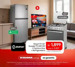 Hiraoka Miray Smart TV 32" Google TV LED HD + Cocina a Gas + Refrigeradora oferta