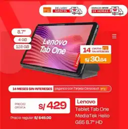 Wong Lenovo Tablet Tab One oferta