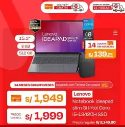 Wong Lenovo Notebook ideapad slim 3i Intel Core i5-13420H SSD oferta