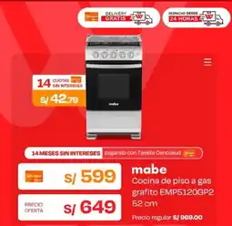 Wong Mabe cocina de piso a gas grafito oferta