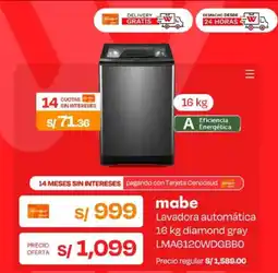 Wong mabe lavadora automática 16 kg diamond gray oferta