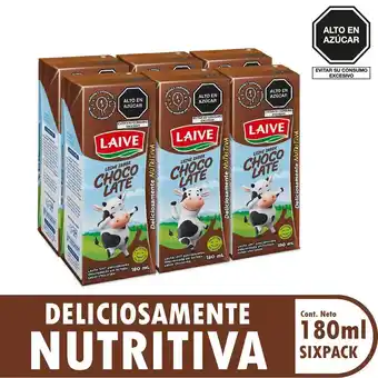 Tottus Leche chocolatada sin lactosa laive x 180 ml six pack oferta