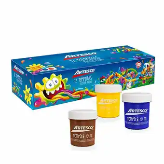 Tottus Témperas set x 12 colores + pincel (20 ml) oferta