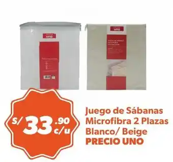 Precio Uno juego de sábanas microfibra 2 plazas blanco/beige