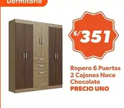 Hiperbodega Precio Uno Precio Uno Ropero 6 Puertas 2 Cajones Noce Chocolate oferta