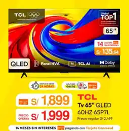 Metro Tcl tv 65" qled oferta