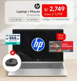 Hiraoka Hp laptop + mouse 15-fc0372la oferta
