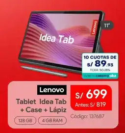 Hiraoka Lenovo Tablet Idea Tab oferta