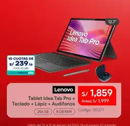 Hiraoka Lenovo Tablet Idea Tab Pro + Teclado + Lápiz + Audífonos oferta