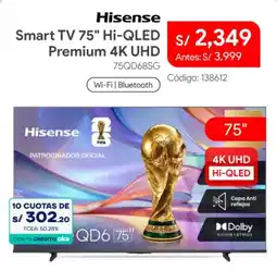 Hiraoka Hisense smart tv 75" hi-qled premium 4k uhd oferta