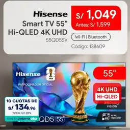 Hiraoka Hisense Smart TV 55" Hi-QLED 4K UHD oferta