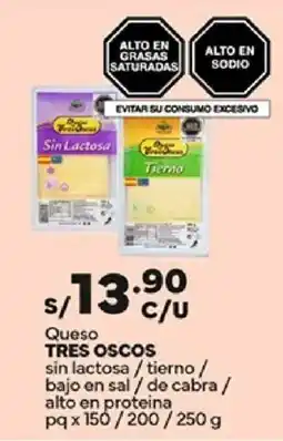 Plaza Vea Tres Oscos queso sin lactosa / tierno / bajo en sal / de cabra / alto en proteina oferta