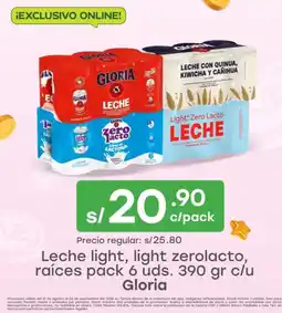 Tottus Gloria leche light, light zerolacto, raíces oferta