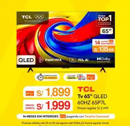 Metro Tcl tv 65" qled oferta