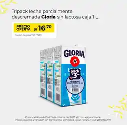 Metro Gloria leche parcialmente descremada sin lactosa oferta