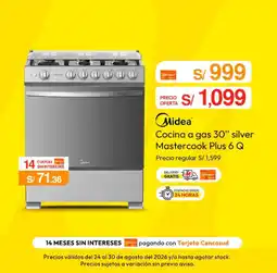 Metro Midea cocina a gas 30" silver mastercook plus 6 q oferta