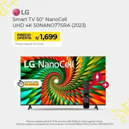 Metro LG Smart TV 50" NanoCell UHD 4K 50NANO77SRA oferta
