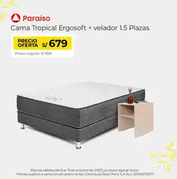 Metro Paraíso Cama Tropical Ergosoft + velador 1.5 Plazas oferta