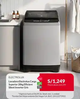 Sodimac Electrolux lavadora electrolux carga superior 20kg efficient silent inverter gris oferta