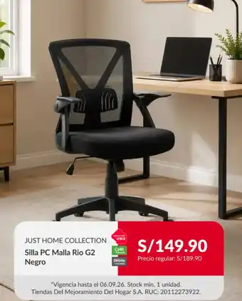 Just Home Collection Silla PC Malla Rio G2 Negro