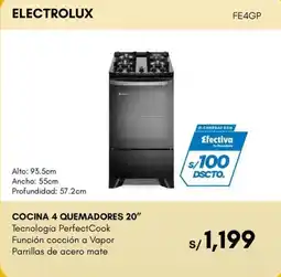 La Curacao Electrolux cocina 4 quemadores 20" oferta