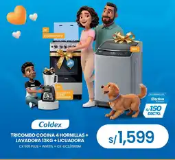 Tiendas EFE Coldex tricombo cocina 4 hornillas + lavadora 13kg + licuadora oferta