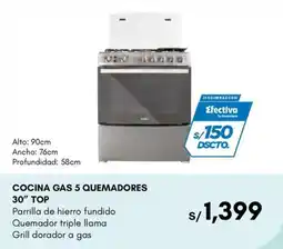La Curacao Cubos cocina gas 5 quemadores 30" top oferta