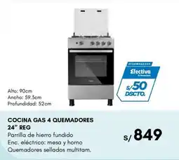 La Curacao Cocina gas 4 quemadores 24" reg oferta