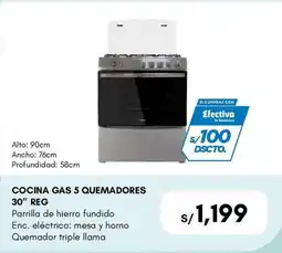 La Curacao Cocina gas 5 quemadores 30" reg oferta