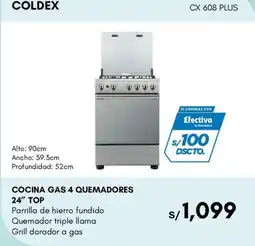 La Curacao Coldex cocina gas 4 quemadores 24" top oferta