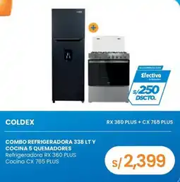 Tiendas EFE Coldex refrigeradora 338 lt y cocina 5 quemadores oferta