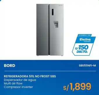 Bord refrigeradora 511l no frost sbs