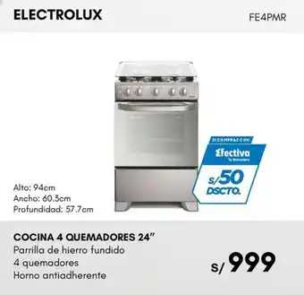 Electrolux cocina 4 quemadores 24"