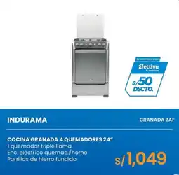 Tiendas EFE Indurama cocina granada 4 quemadores 24" oferta