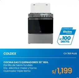 Tiendas EFE Coldex cocina gas 5 quemadores 30 reg oferta