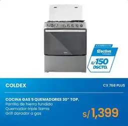 Tiendas EFE Coldex cocina gas 5 quemadores 30" top oferta