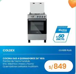 Tiendas EFE Coldex cocina gas 4 quemadores 24 reg oferta