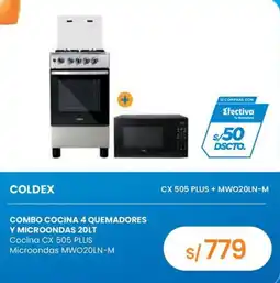 Tiendas EFE Coldex combo cocina 4 quemadores y microondas 20lt oferta