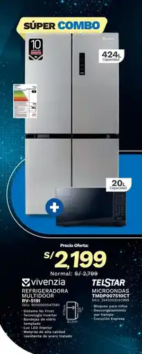 El Gallo Más Gallo vivenzia refrigeradora multidoor rv-519i + telstar microondas tm dp007510ct oferta