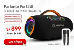 Hiraoka Auray parlante portátil boom fest pm bt 104 450w oferta