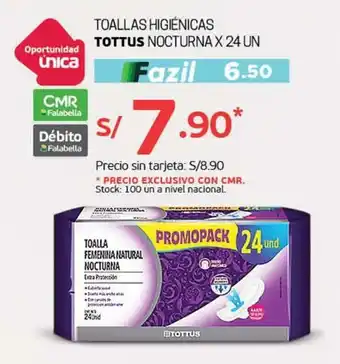 Tottus Toallas Higiénicas Nocturna Tottus 12 unid oferta