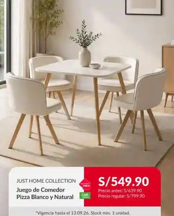Just Home Collection Juego de Comedor Pizza Blanco y Natural